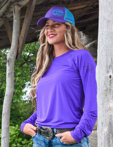 COWGIRL TUFF Women's Purple Breathe Instant Cooling UPF Long Sleeve Raglan/Baseball Tee