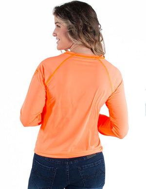 COWGIRL TUFF Women's Tangerine Breathe Instant Cooling UPF Long Sleeve Raglan/Baseball Tee