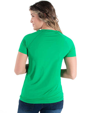 COWGIRL TUFF Women's Money Green Breathe Instant Cooling UPF Short Sleeve Raglan/Baseball Tee