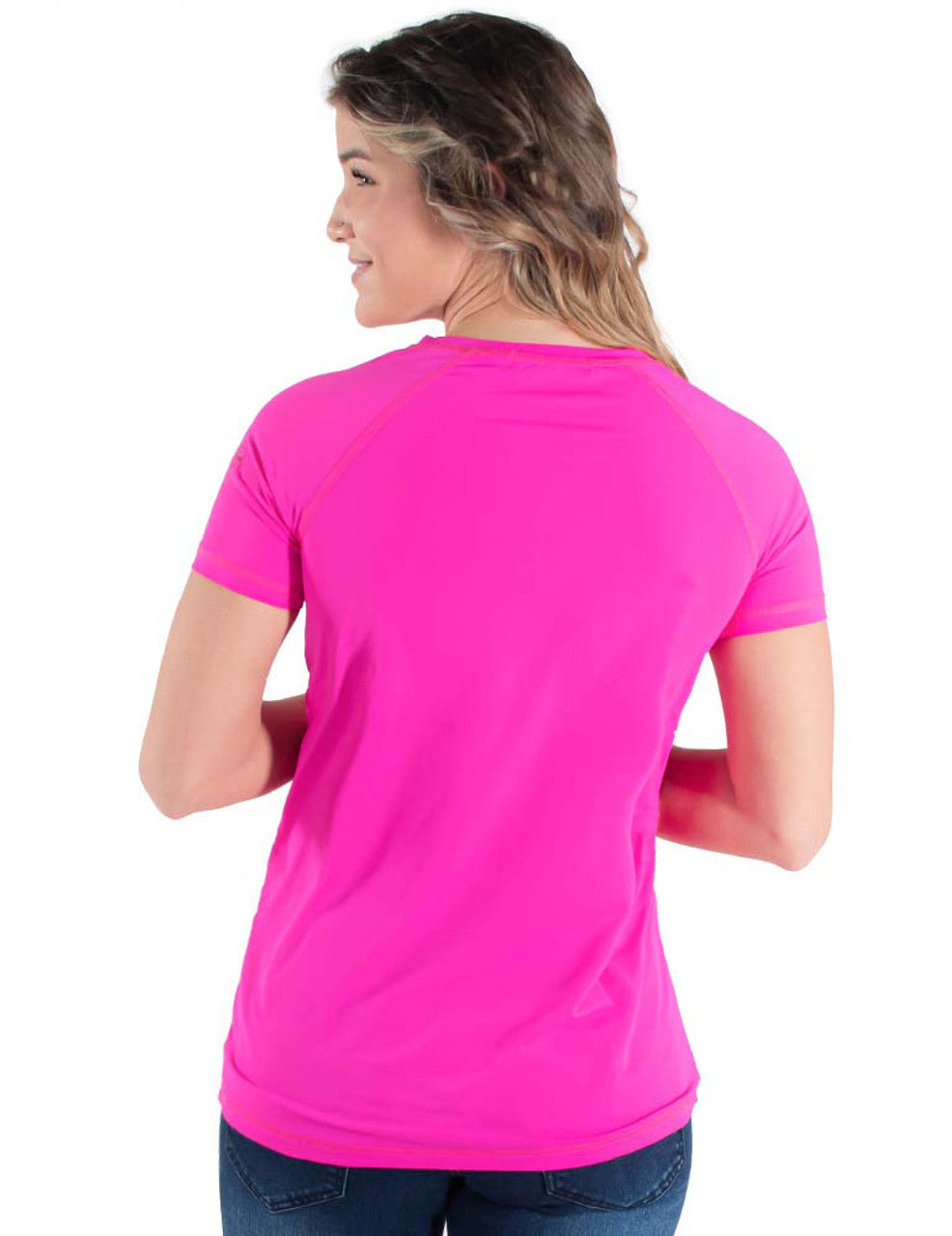 COWGIRL TUFF Women's Hot Pink Breathe Instant Cooling UPF Short Sleeve Raglan/Baseball Tee