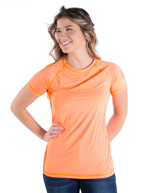 COWGIRL TUFF Women's Tangerine Breathe Instant Cooling UPF Short Sleeve Raglan/Baseball Tee