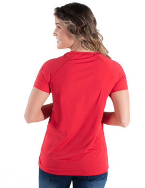 COWGIRL TUFF Women's Red Breathe Instant Cooling UPF Short Sleeve Raglan/Baseball Tee