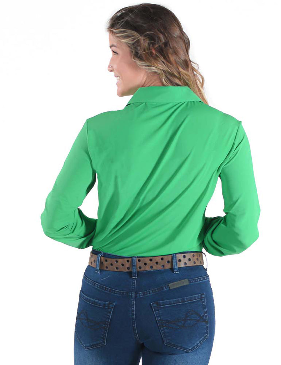 COWGIRL TUFF Women's Money Green Breathe Cooling UPF Pullover Button-Down