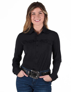 COWGIRL TUFF Women's Black Breathe Cooling UPF Pullover Button-Down