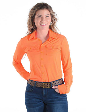 COWGIRL TUFF Women's Tangerine Breathe Cooling UPF Pullover Button-Down