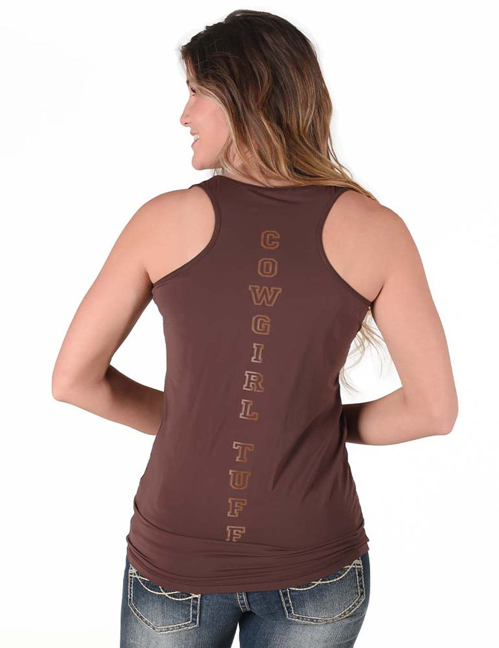 COWGIRL TUFF Women's Brown Breathe Instant Cooling UPF Racerback Tank