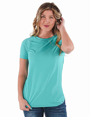 COWGIRL TUFF Women's Turquoise Breathe Instant Cooling UPF Short Sleeve Raglan/Baseball Tee