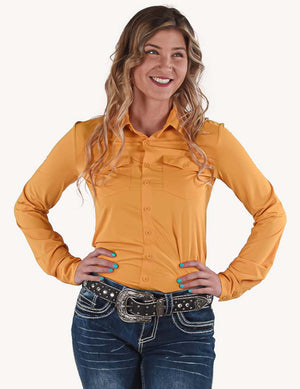 COWGIRL TUFF Women's Mustard Breathe Cooling UPF Pullover Button-Down