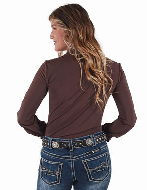 COWGIRL TUFF Women's Brown Breathe Cooling UPF Pullover Button-Down