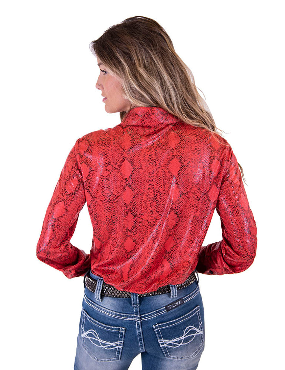 COWGIRL TUFF Women's Red Snake Pullover Button-Down