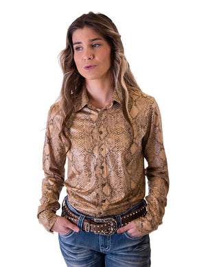 COWGIRL TUFF Women's Tan Snake Pullover Button-Down
