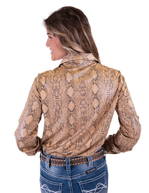 COWGIRL TUFF Women's Tan Snake Pullover Button-Down