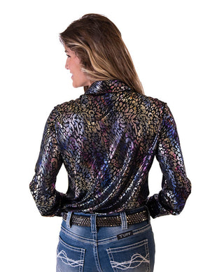 COWGIRL TUFF Women's Foil Leopard Pullover Button-Down