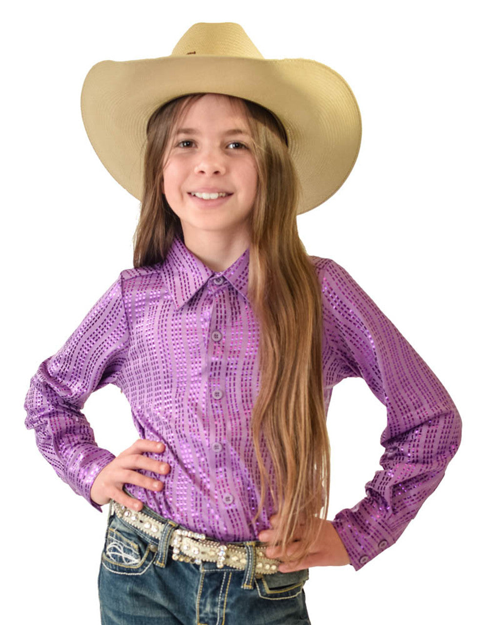 COWGIRL TUFF Girl's Shiny Lilac Pullover Button-Up