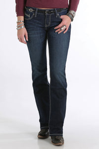 CRUEL GIRL Women's Abby Mid Rise - Boot Cut Dark Rinse Jeans