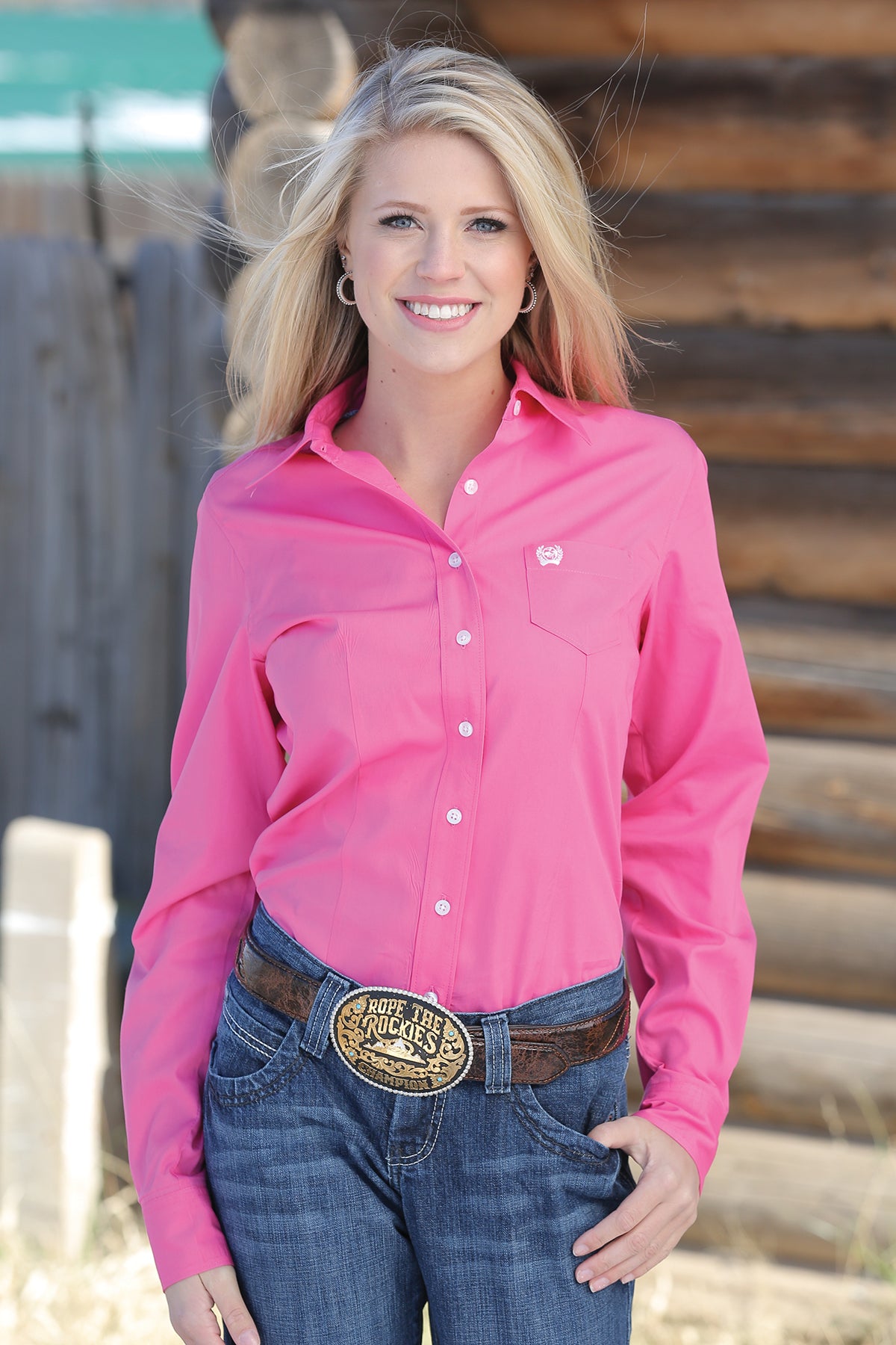 CINCH Women's Solid Pink Button-Down Western Shirt