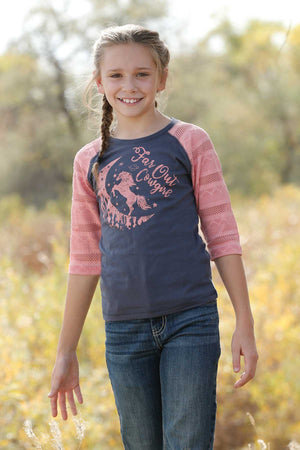 CRUEL GIRL Girl's "Far Out Cowgirl" Three Quarter Sleeve Baseball Tee
