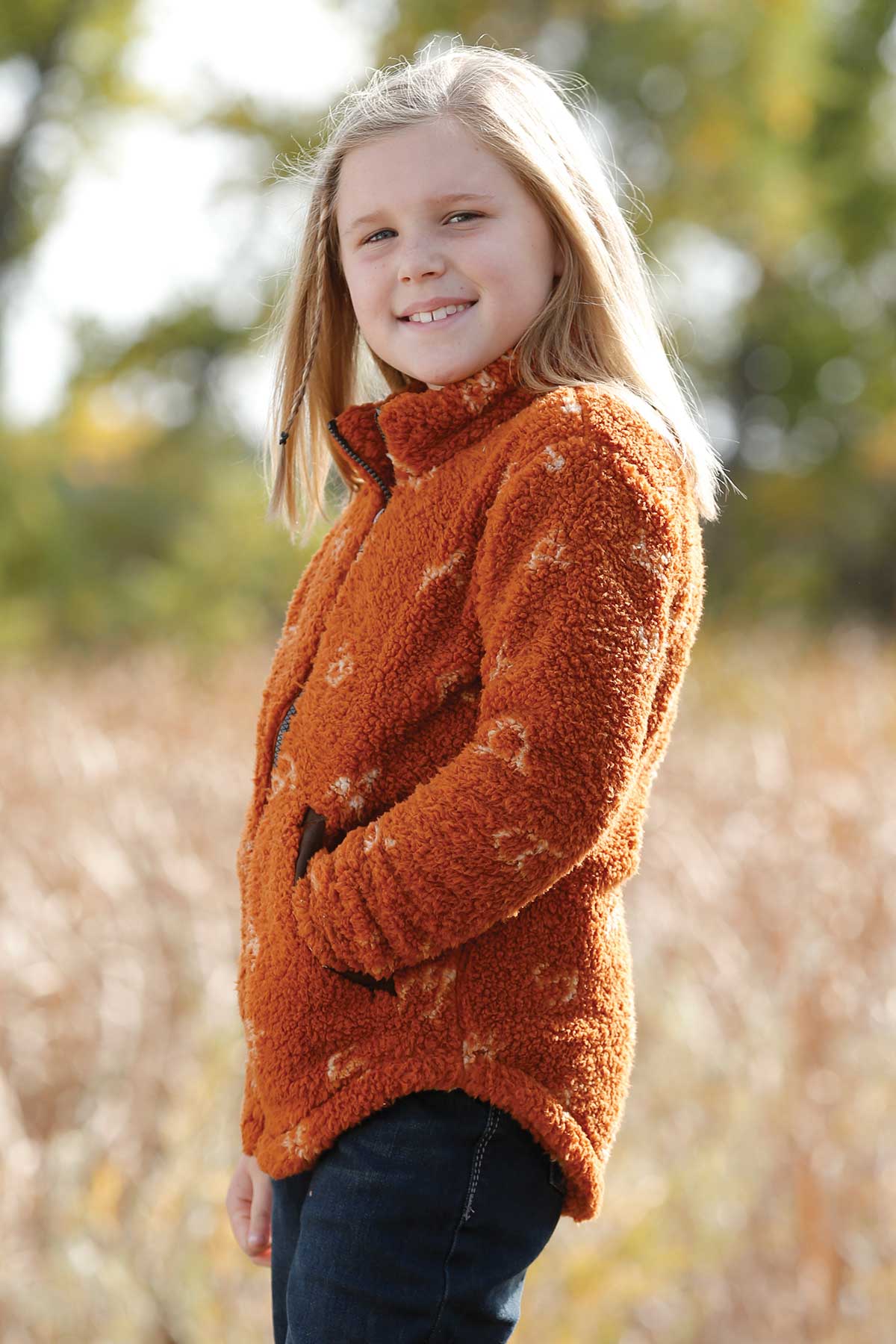 CRUEL GIRL Girl's Printed Orange Fleece Jacket