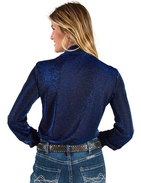 COWGIRL TUFF Women's Dark Blue Lightweight Stretch Shimmer Pullover Button-Down