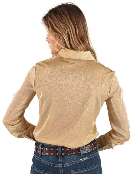 COWGIRL TUFF Women's Gold Shimmer Pullover Button-Down