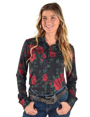 COWGIRL TUFF Women's Rose Print Pullover Button-Down