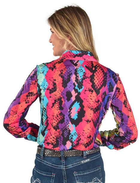 COWGIRL TUFF Women's Colorful Snakeskin Pullover Button-Down