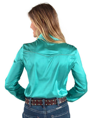 COWGIRL TUFF Women's Turquoise w/Copper Embroidery Pullover Button-Down
