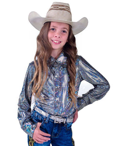 COWGIRL TUFF Girl's Silver Sparkle Pullover Button-Up