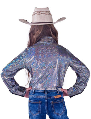 COWGIRL TUFF Girl's Silver Sparkle Pullover Button-Up