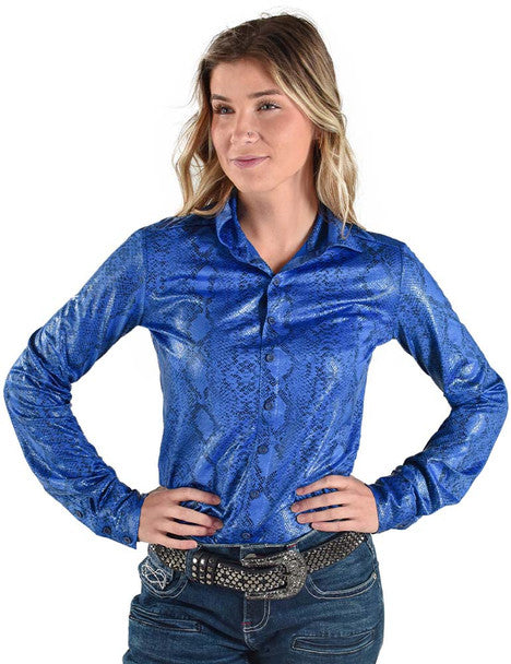 COWGIRL TUFF Women's Blue Snake Pullover Button-Down