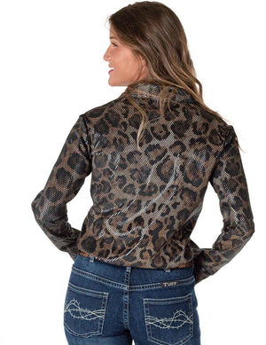COWGIRL TUFF Women's Shiny Leopard Pullover Button-Up