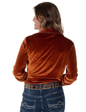 COWGIRL TUFF Women's Rust Velvet Pullover Button-Up