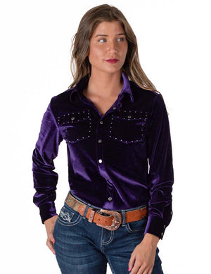 COWGIRL TUFF Women's Purple Velvet Pullover Button-Up