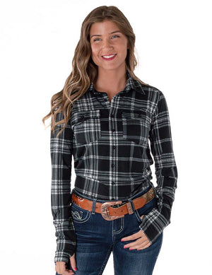 COWGIRL TUFF Women's Black Plaid Pullover Button-Up