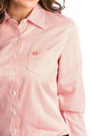 CINCH Women's Coral and White Stripe Button-Down Western Shirt