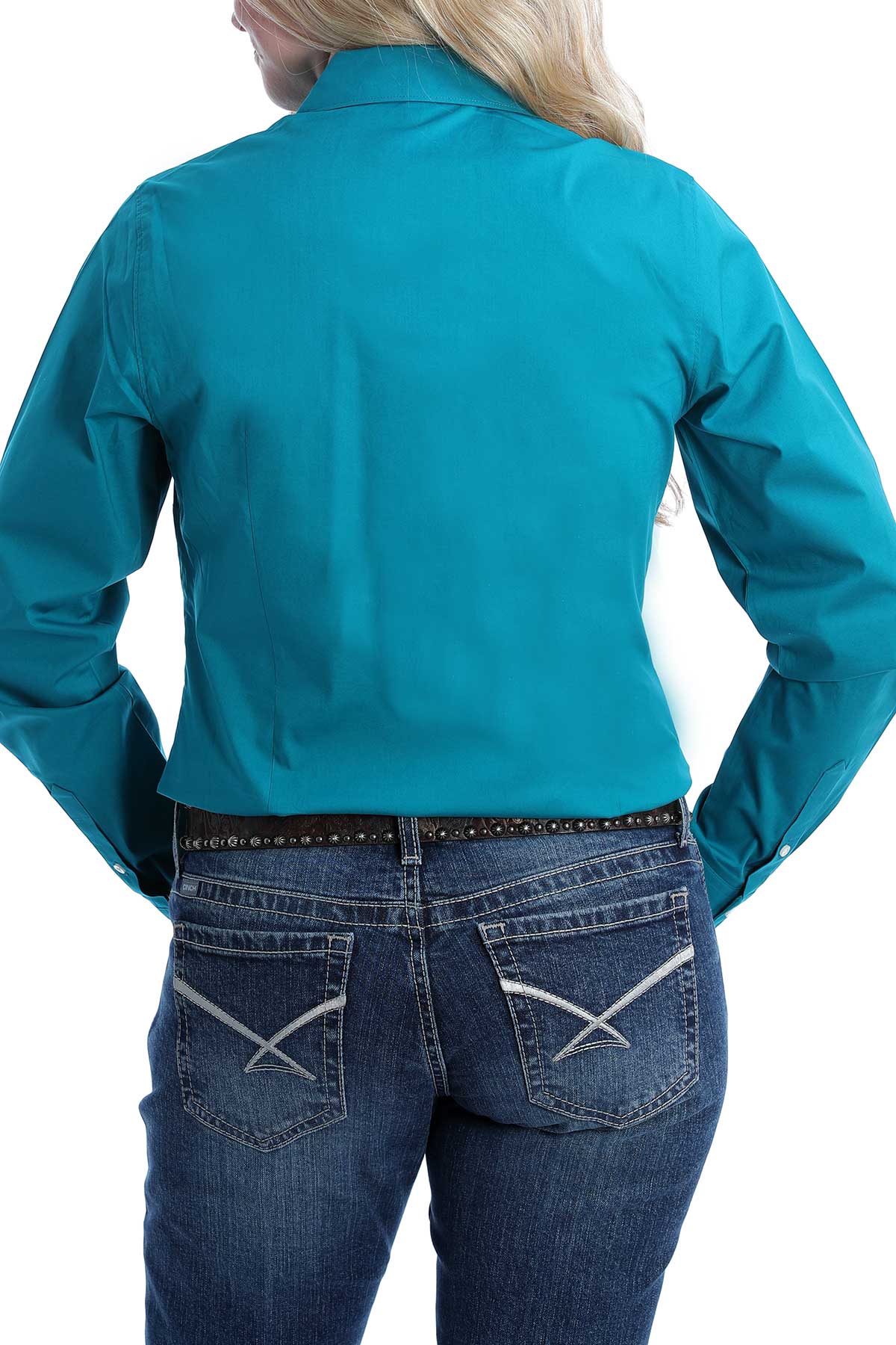 CINCH Women's Stretch Solid Teal Button-Down Western Shirt