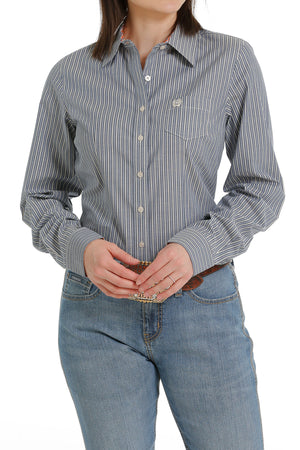CINCH Women's Blue and Cream Stripe Button-Down Western Shirt