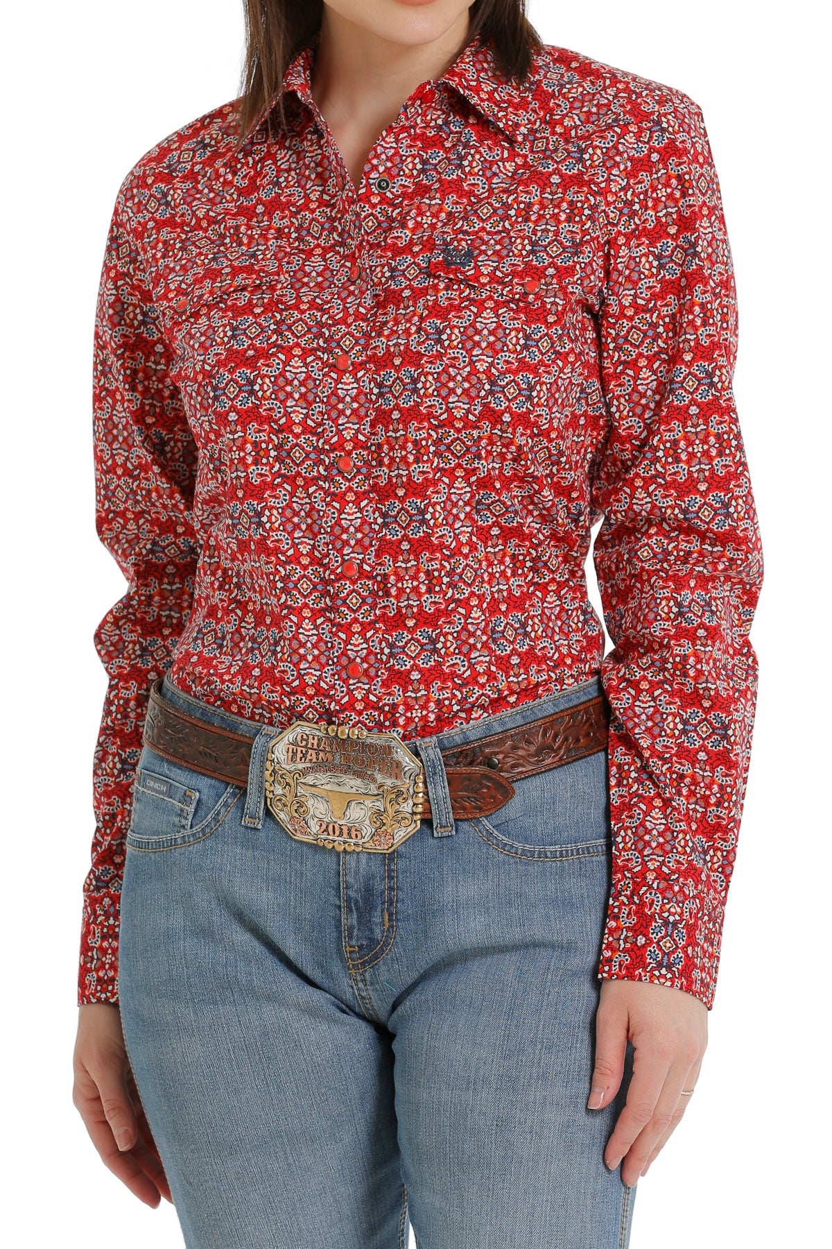 CINCH Women's Red and Blue Snap Front Western Shirt