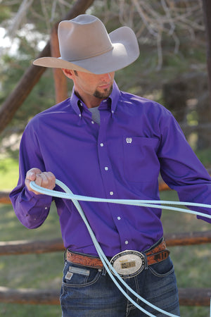 CINCH Men's Solid Purple Button-Down Western Shirt