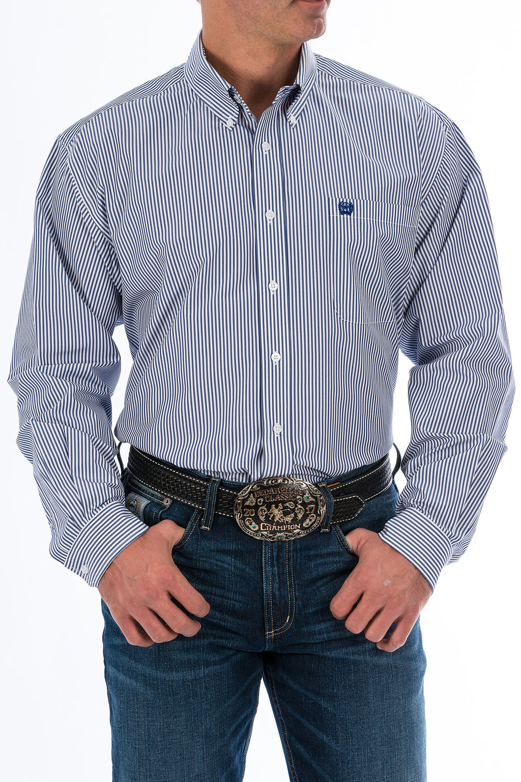 CINCH Men's Royal Blue Stripe Button-Down Western Shirt