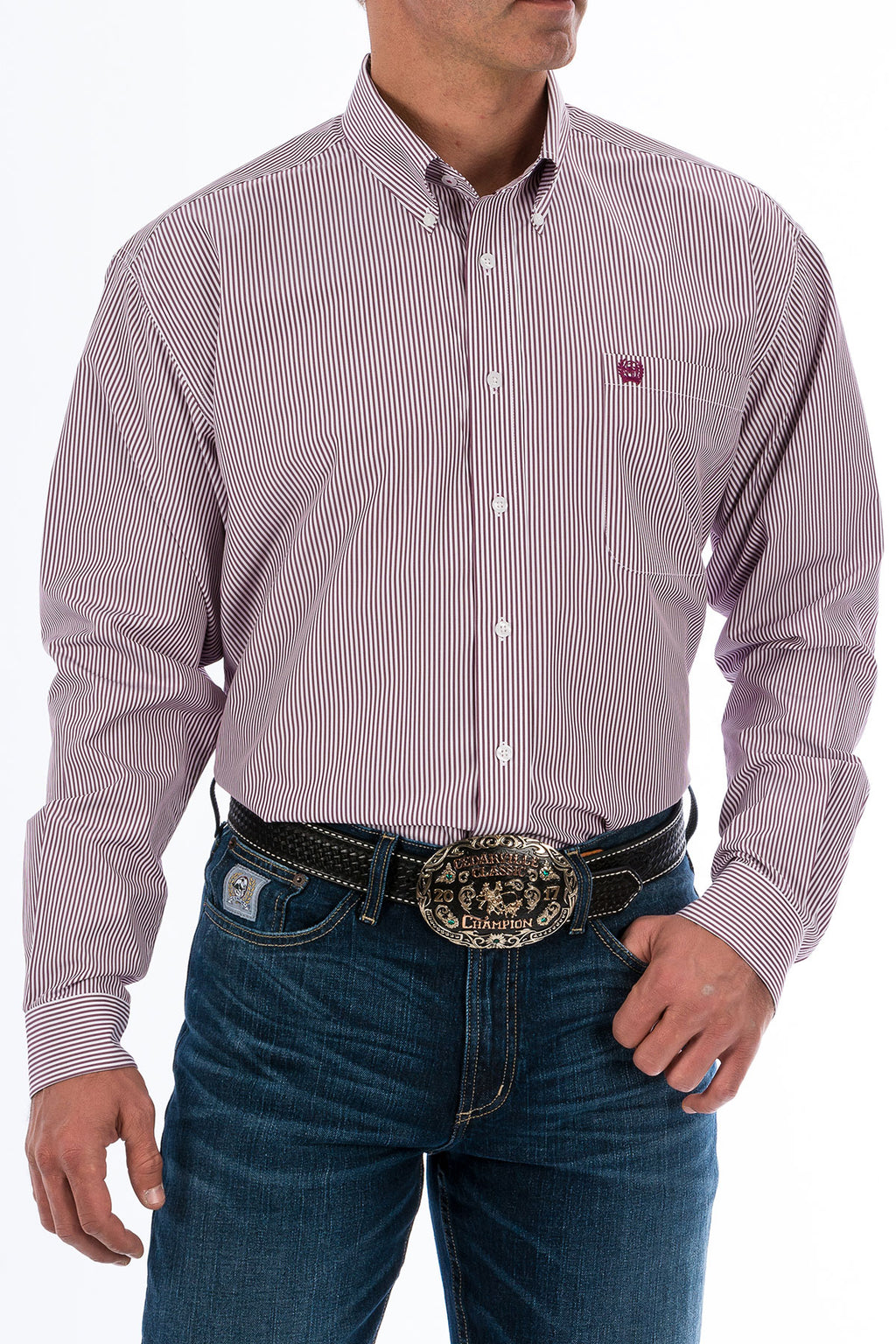 CINCH Men's Burgundy Stripe Button-Down Western Shirt