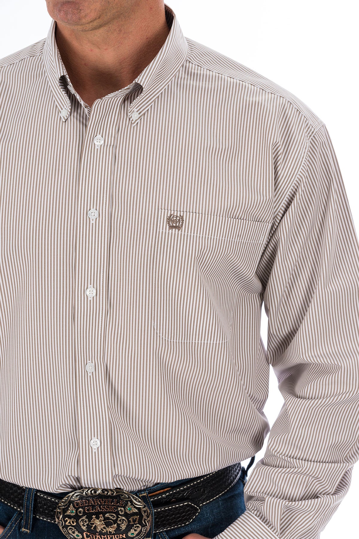 CINCH Men's Khaki Stripe Button-Down Western Shirt