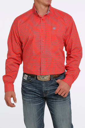 CINCH Men's Red and Aqua Geometric Print Button-Down Western Shirt