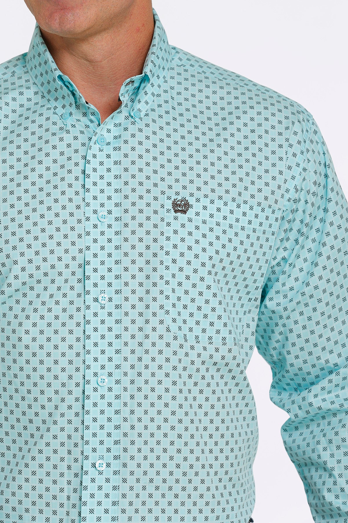 CINCH Men's Aqua and Brown Square Print Button-Down Western Shirt