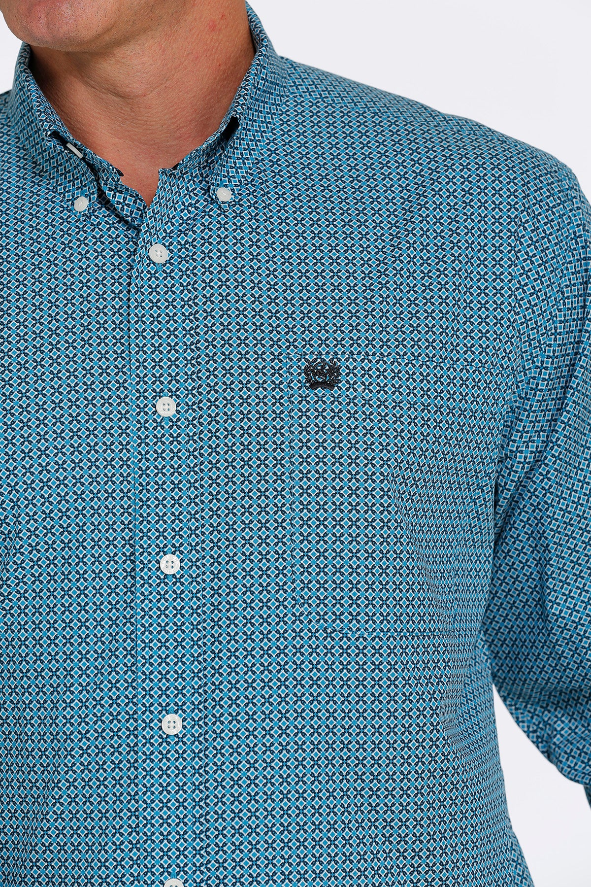 CINCH Men's Turquoise and Cream Diamond Print Button-Down Western Shirt