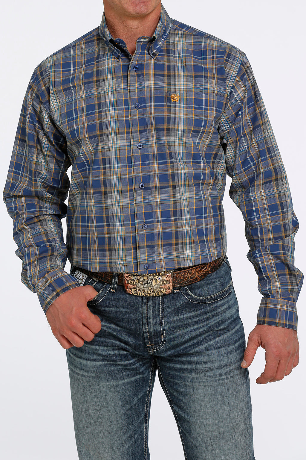 CINCH Men's Royal Blue Plaid Button-Down Western Shirt
