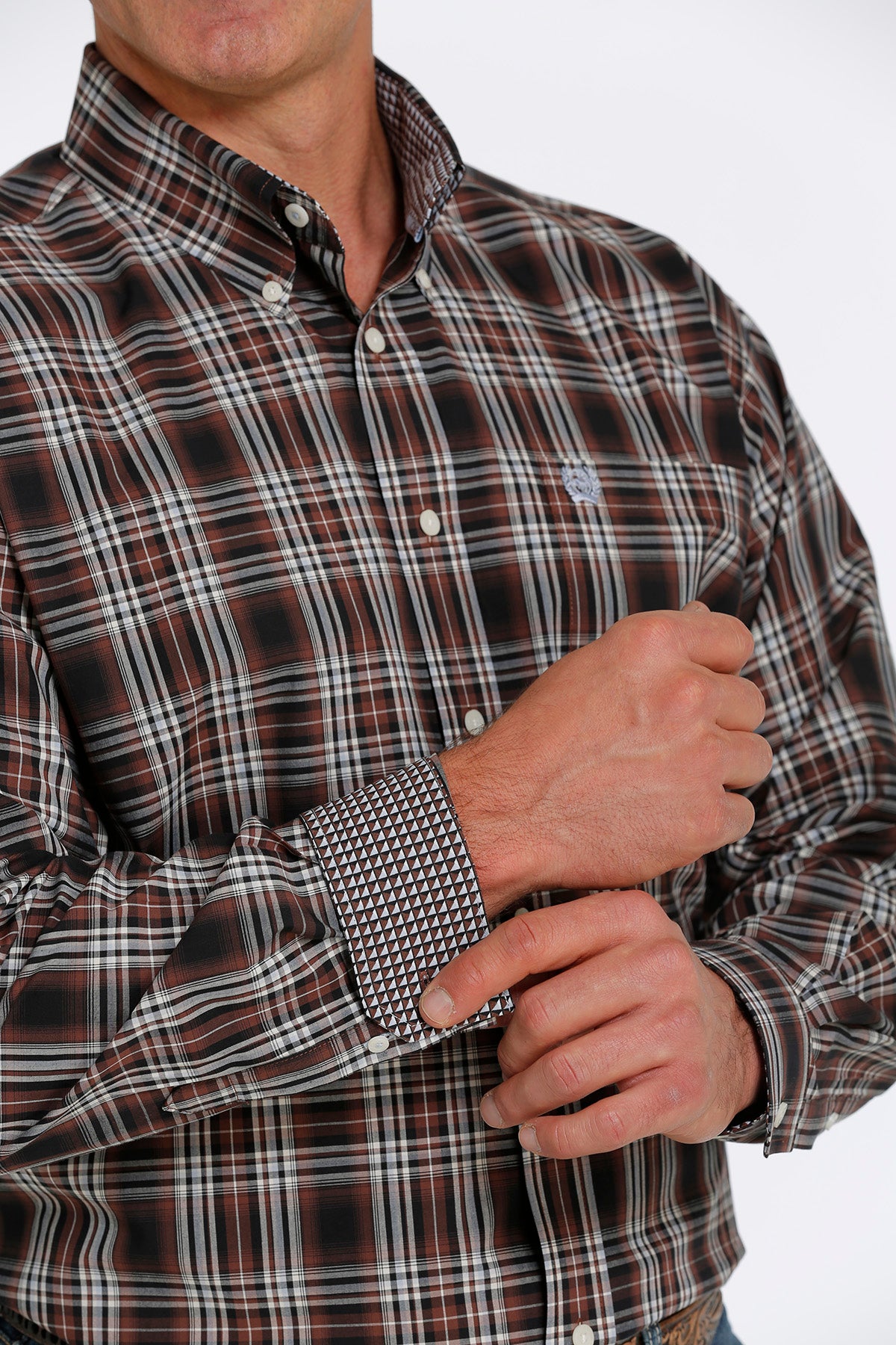 CINCH Men's Brown Plaid Button-Down Western Shirt