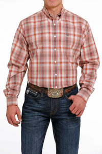 CINCH Men's Orange Plaid Button-Down Western Shirt