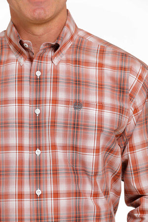 CINCH Men's Orange Plaid Button-Down Western Shirt