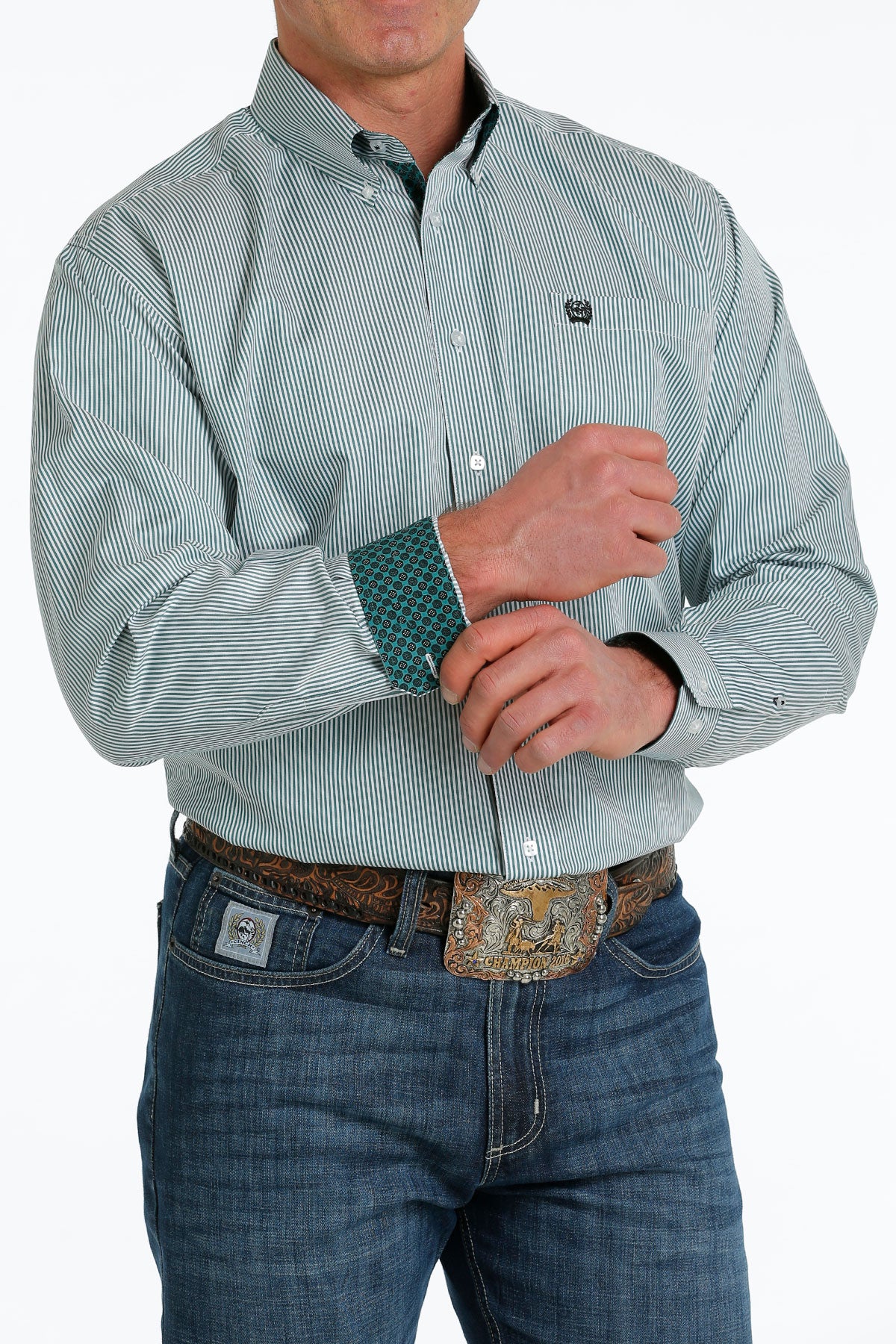 CINCH Men's Teal Stripe Button-Down Western Shirt